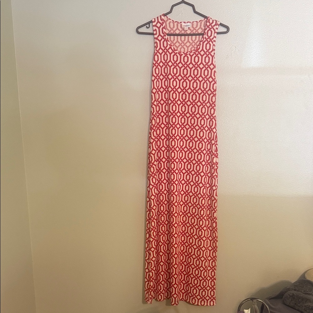 LuLaRoe Red and White Geometric Maxi Dress